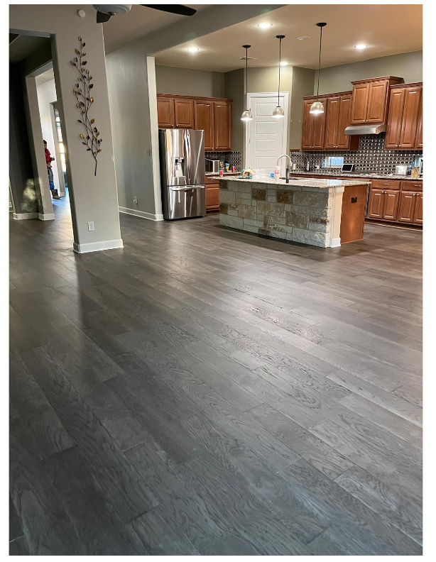 Weathered Grey Oak Plank Flooring in Open Kitchen & Living Area