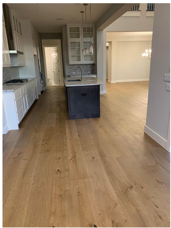 Natural White Oak Wide Plank Hardwood in Open Kitchen & Dining Area